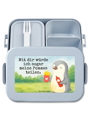 Mr. & Mrs. Panda Lunchbox Pinguin Pommes Design mit Spruch in Blau Pastell