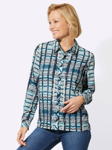 WITT WEIDEN Langarm-Bluse in kalkmint-dunkelblau-bedruckt