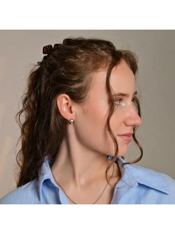 Adeliás Damen Ohrringe – Klappcreole aus 925 Silber mit Zirkonia in silber