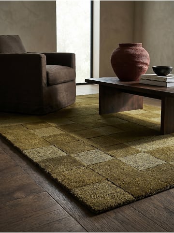 KADIMA DESIGN Wollteppich Kurzflor DEBEN Geometrisch Karo Naturfaser in Erdtöne-Grün