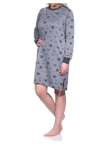 NORMANN Frottee Nachthemd langarm Bündchen Herz - 76317 in anthrazit-melange