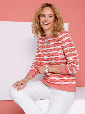 Sieh an! Ajour-Pullover in flamingo-ecru-gemustert