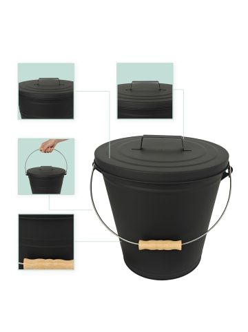 relaxdays 3-tlg. Ascheeimer Set in Schwarz - 20 Liter