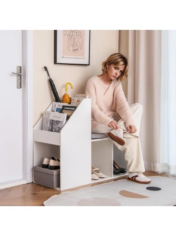 COSTWAY Schuhregal mit Sitzfläche & seitlichem Stauraum in Weiß