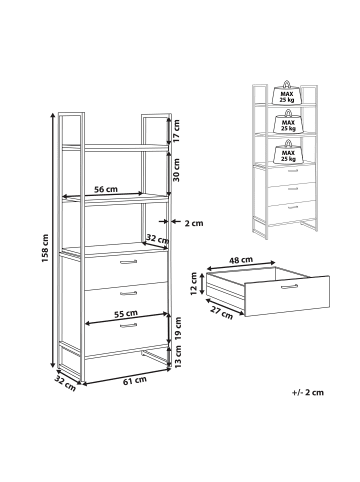 Beliani Bücherregal TIFTON in Braun/Schwarz - (W) 61 x (H) 158 x (L) 32 cm