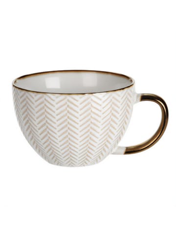 Siaki Collection Großer Becher für Kaffee oder Tee mit Untertasse in Beige, 11,6 x 7,6 x 15 cm