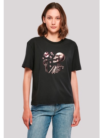 F4NT4STIC Tee Niedliches Goth Skelett Herz Seifenblasen in schwarz