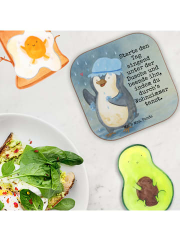 Mr. & Mrs. Panda Untersetzer Pinguin Duschen Design mit Spruch in Weiß