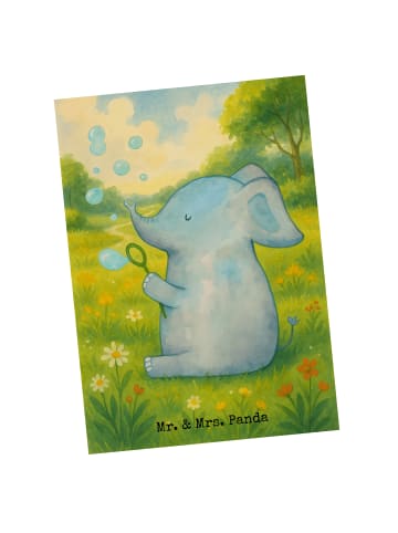 Mr. & Mrs. Panda Postkarte Elefant Seifenblasen Design ohne Spruch in Weiß