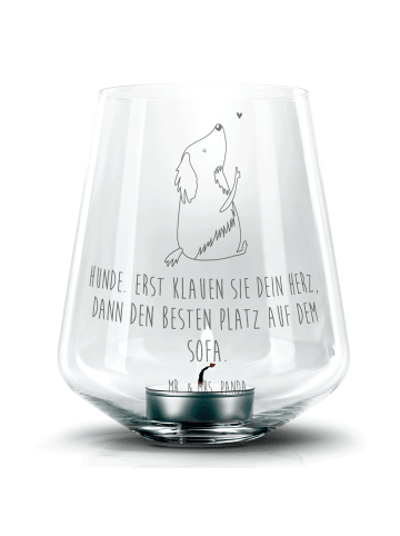 Mr. & Mrs. Panda Graviertes Windlicht Hund Liebe mit Spruch in Transparent