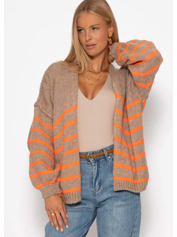 SASSYCLASSY Gestreifter Cardigan mit Außennähten in Beige