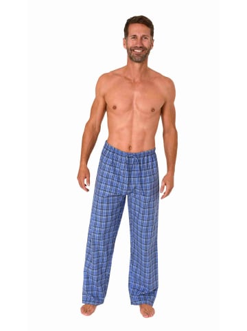 NORMANN Schlafanzug Pyjama Hose lang kariert Baumwolle - 79842 in blau