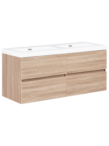 Beliani 2-tlg Badezimmerschrank mit Spiegel URUCU in Braun/Weiß