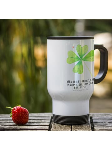 Mr. & Mrs. Panda thermos tasse Blume Kleeblatt mit Spruch in Weiß