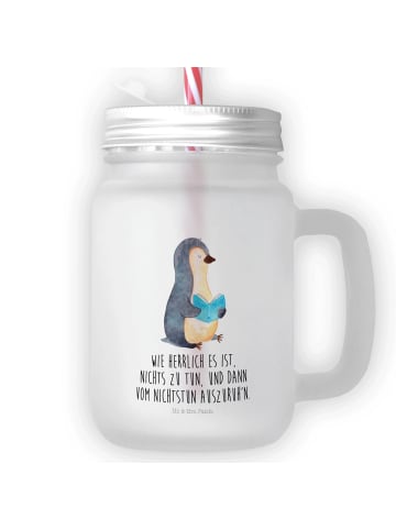 Mr. & Mrs. Panda Glas Pinguin Buch mit Spruch in Transparent