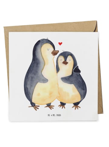 Mr. & Mrs. Panda Einladungskarte Pinguin umarmen ohne Spruch in Weiß