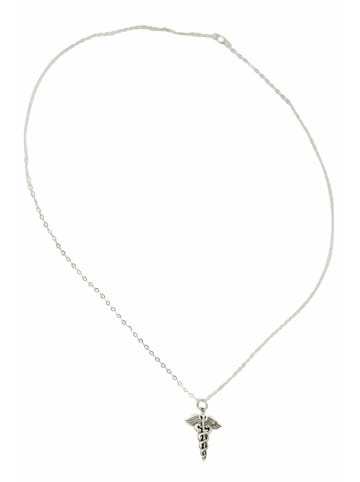 Gemshine Halskette mit Anhänger Caduceus Hermesstab Äskulapstab in silver coloured