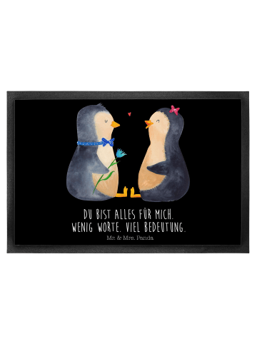 Mr. & Mrs. Panda Schmutzmatte Pinguin Pärchen mit Spruch in Schwarz