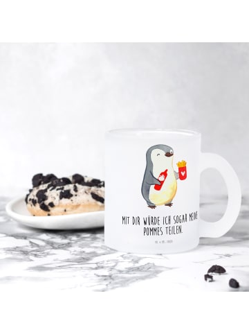 Mr. & Mrs. Panda Glas Pinguin Pommes mit Spruch in Transparent