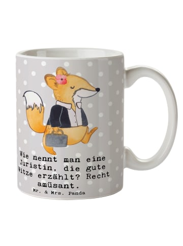 Mr. & Mrs. Panda Kaffeetasse Juristin Humor mit Spruch in Grau Pastell