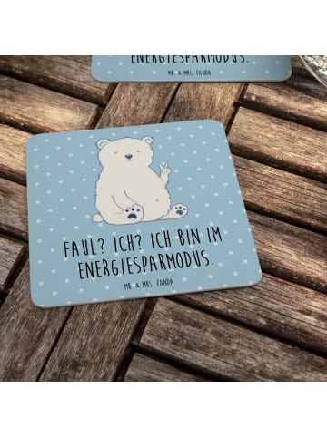 Mr. & Mrs. Panda Glasuntersetzer Eisbär Faul mit Spruch in Blau Pastell