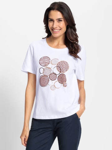 WITT WEIDEN Kurzarmshirt in weiß-rotbraun-bedruckt