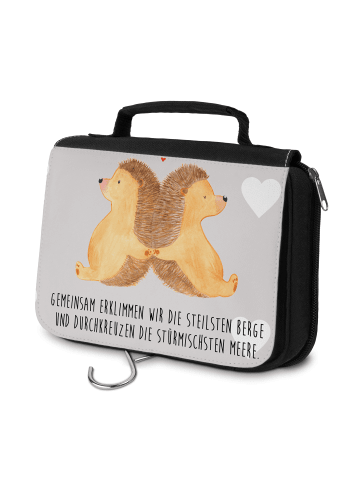 Mr. & Mrs. Panda Kosmetiktasche Igel händchenhaltend mit Spruch in Grau Pastell