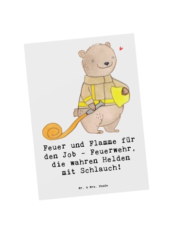 Mr. & Mrs. Panda Ansichtskarte Feuerwehrmann Helden mit Spruch in Weiß