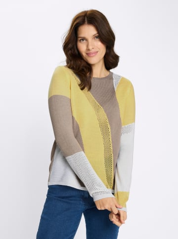 Sieh an! Langarm-Pullover in weiß-zitrone-gemustert