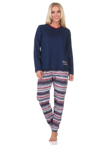 NORMANN Normann Damen langarm Schlafanzug Pyjama in wunderschöner Optik - 88767 in navy