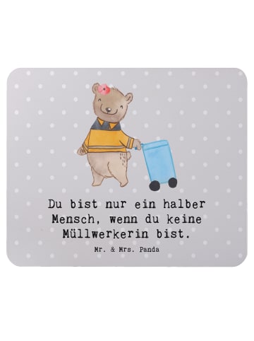 Mr. & Mrs. Panda Mousepad Müllwerkerin Herz mit Spruch in Grau Pastell