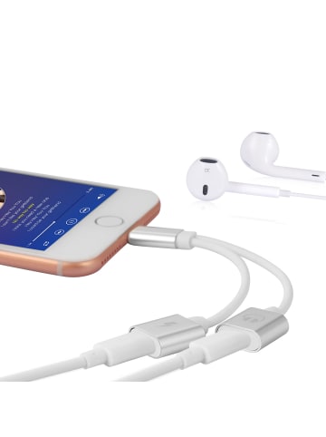 Platyne Lightning-Adapter 1 Stecker auf 2 Buchsen iOS 11 in Silber