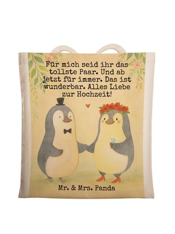 Mr. & Mrs. Panda Tote Bag Hochzeit Pinguin Design mit Spruch in Weiß