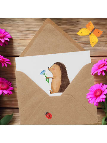 Mr. & Mrs. Panda Einladungskarte Igel Blumen mit Spruch in Weiß