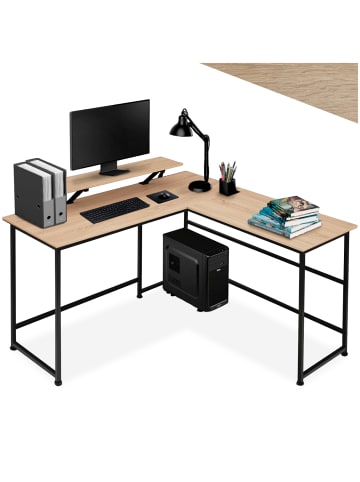 tectake Schreibtisch Melrose 140 x 130 x 76,5 cm, Industrial Holz hell, Eiche Sonoma