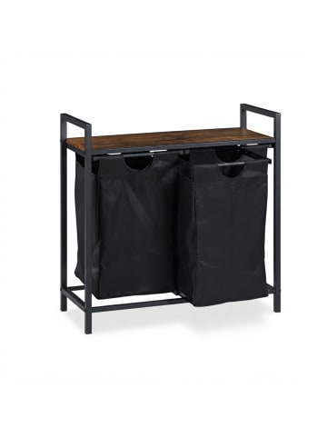 relaxdays Wäschekorbregal in Schwarz/ Braun - (B)73 x (H)72 x (T)33 cm