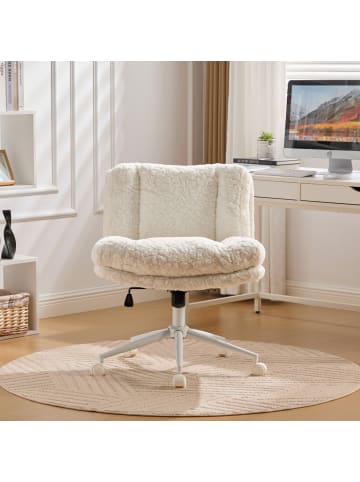 ABRIHOME Bürodrehstuhl in Creme mit Kunstfell und Metallgestell 67 cm Sitzhöhe