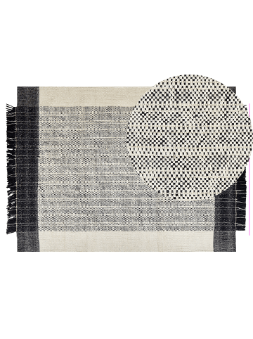 Beliani Geflochtener Teppich KETENLI in Weiß/Schwarz - (W) 140 x (H) 1.5 x (L) 200 cm