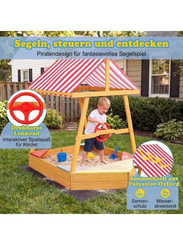 COSTWAY Sandkasten mit Dach& Bodenplane in Rot
