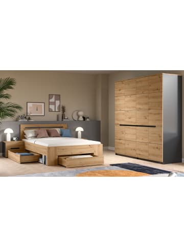 Inn.Furn Schlafzimmer Eiche Artisan, grau 4-teilig, Komplettset mit Kleiderschrank