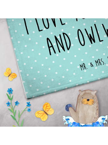 Mr. & Mrs. Panda Handtuch Eule Zufrieden mit Spruch in Türkis Pastell