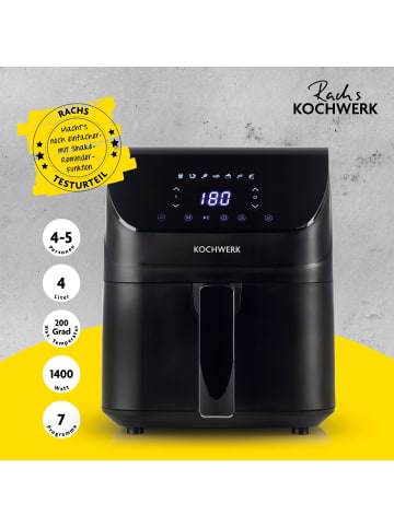 Kochwerk Heißluft-Fritteuse Digital 4l 1400W schwarz matt mit Erinnerungsfunktion Schwarz
