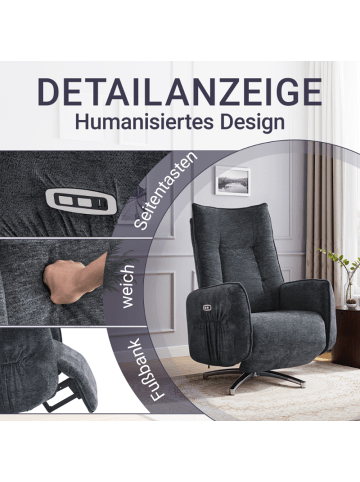Tphecda Fernsehsessel Elektrisch Verstellbar in Dunkelgrau 72x97.5x109 cm