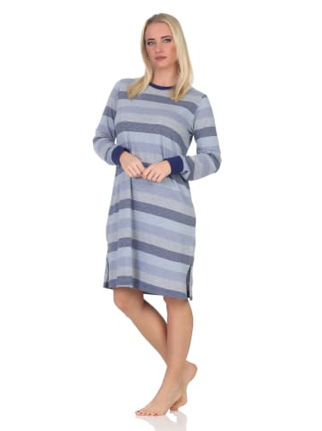 NORMANN Nachthemd langarm Bündchen Blockstreifen - 87483 in blau