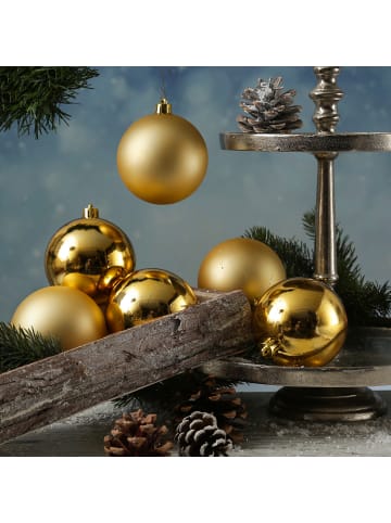 MARELIDA 6er Set Weihnachtskugeln bruchfest D: 8cm Baumkugeln in gold