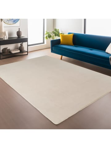 KADIMA DESIGN Teppich Kurzflor Unifarben Polyester Antirutsch Wohnzimmer in Creme