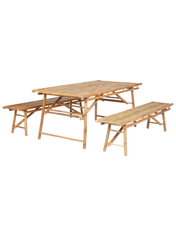 Beliani 3-tlg Gartentisch Set TINDARI in Heller Holzfarbton