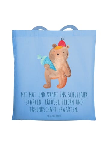 Mr. & Mrs. Panda Jutebeutel Mutiger Schulanfang mit Spruch in Sky Blue