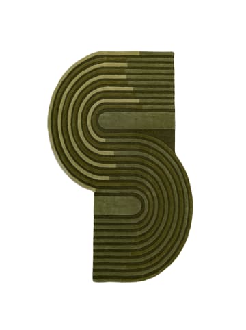 KADIMA DESIGN Teppich aus Wolle mit geometrischem S-förmigem Design in Olivegrün