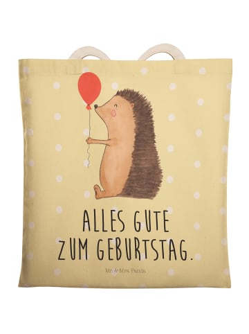 Mr. & Mrs. Panda Einkaufstasche Igel Luftballon mit Spruch in Gelb Pastell